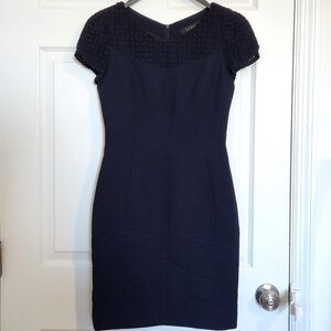 Lynn black dress with short puffy sleeves and zipper back, Size S, EUC
